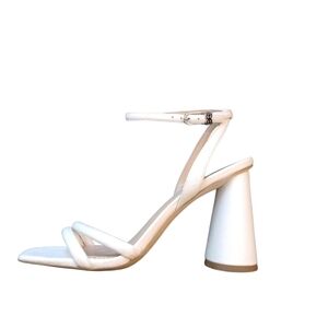 Sam Edelman + Anthropologie Kia Round Block Heels Cream Leather Sandal Heel Sz 8